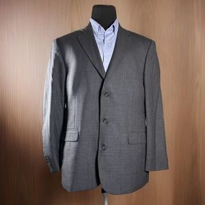 Stafford Executive Blazer 46L Charcoal Gray Wool Sport Coat‎ Subtle Check Plaid